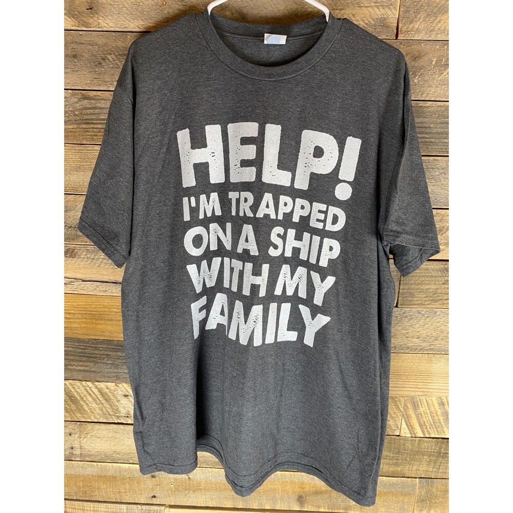 Sz XL Unisex Adult Cruise Ship Short Sleeve Crew Neck Cotton Gray T-Shirt